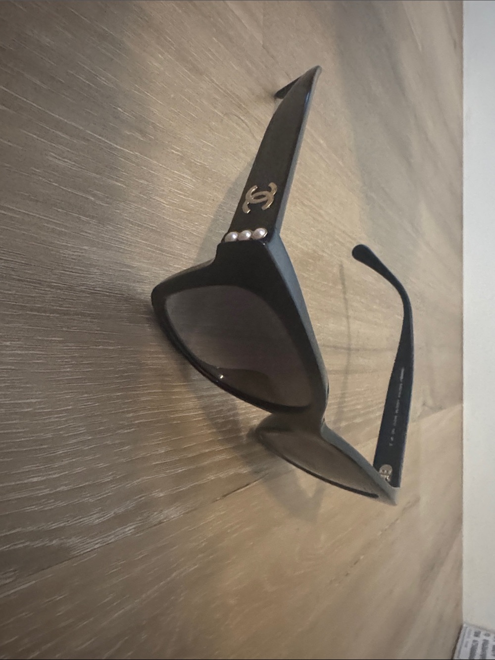 CHANEL Black Sunglasses with Gold CC and Pearl Accents